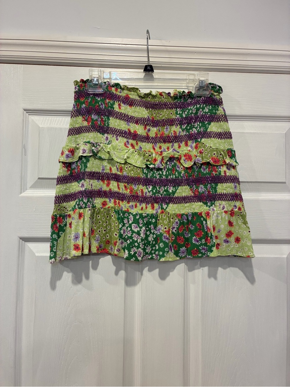 Green Floral Smocked Ruffle Mini Skirt